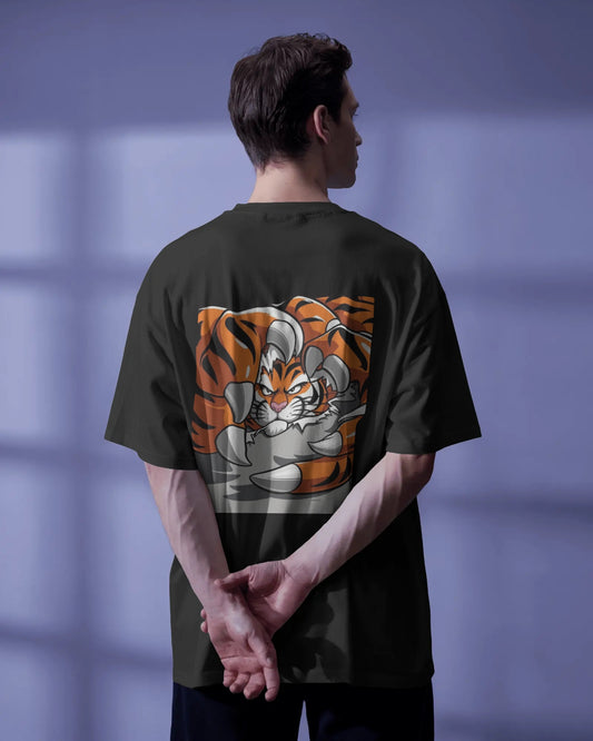"Earth & Thread | Roaring Power 100% Cotton Oversized Tee - Premium French Terry Back Graphic"