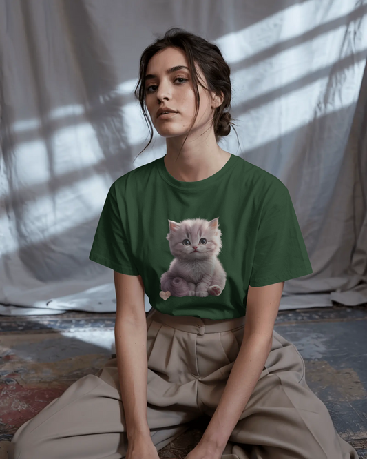 Earth & Thread | Cute Kitten 100% Cotton Regular Fit T-Shirt - Premium 180 GSM Adorable Pet Graphic