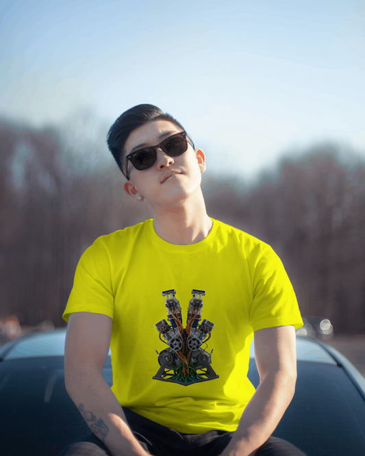 Earth & Thread | Biomechanical Engine Tree 100% Cotton Regular Fit T-Shirt - Premium 180 GSM Tech Nature Graphic