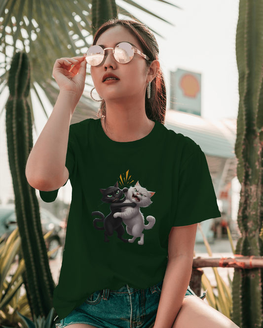 Earth & Thread | Hugging Cats 100% Cotton Regular Fit T-Shirt - Premium 180 GSM Adorable Pet Graphic