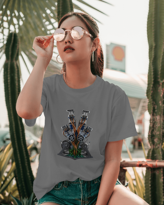 Earth & Thread | Biomechanical Engine Tree 100% Cotton Regular Fit T-Shirt - Premium 180 GSM Tech Nature Graphic