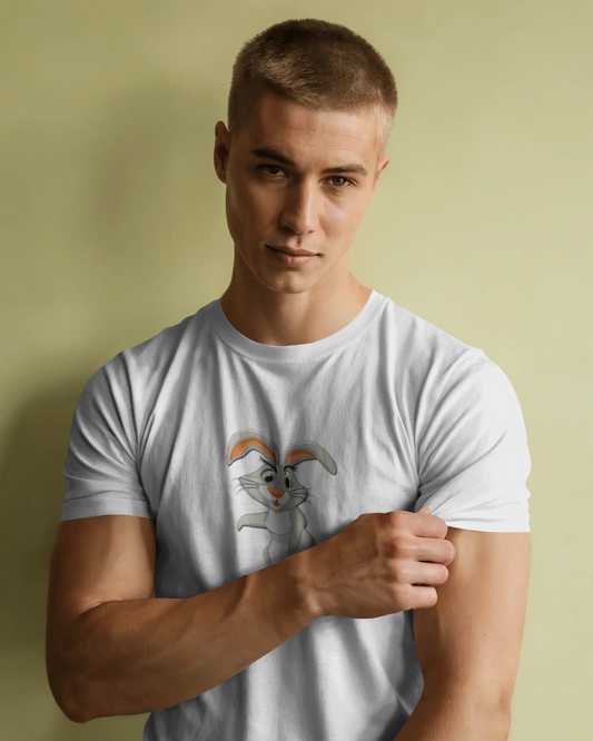 Earth & Thread | Curious Rabbit 100% Cotton Regular Fit T-Shirt - Premium 180 GSM Adorable Animal Graphic