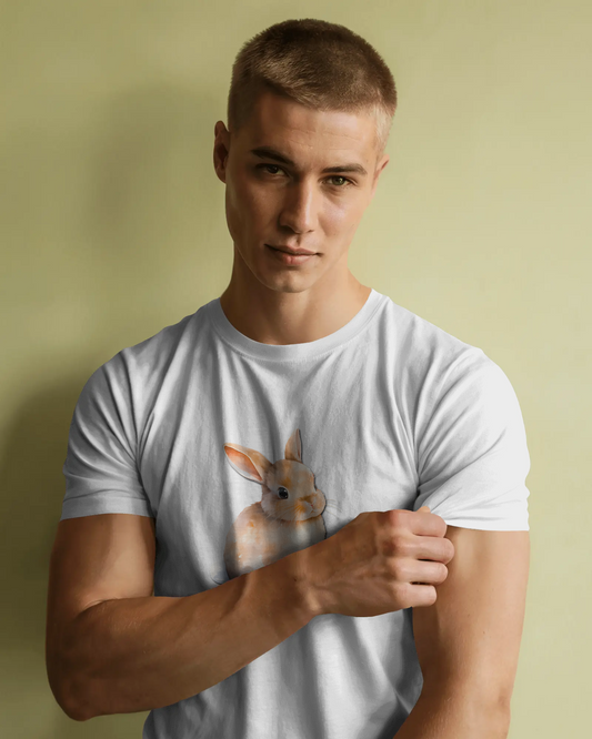 Earth & Thread | Cute Bunny 100% Cotton Regular Fit T-Shirt - Premium 180 GSM Adorable Rabbit Graphic Tee