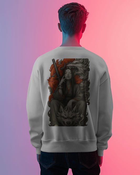 Earth & Thread Unisex Wolf Queen Anime Graphic Oversized Sweatshirt | 350 GSM Cotton Fleece Pullover | Casual Winter Wear for Men & Women | Streetwear Style