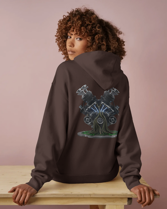 Earth & Thread | Biomechanical Engine Tree Oversized Hoodie - Premium 350 GSM Ultra-Smooth Fleece Back Print