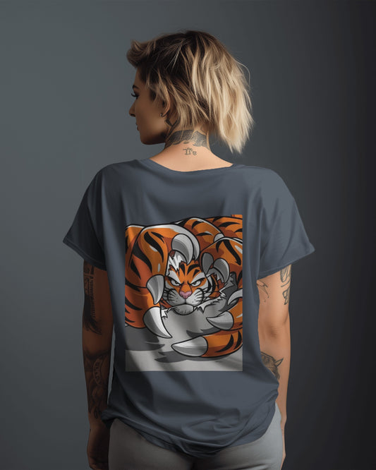 "Earth & Thread | Roaring Power 100% Cotton Oversized Tee - Premium French Terry Back Graphic"