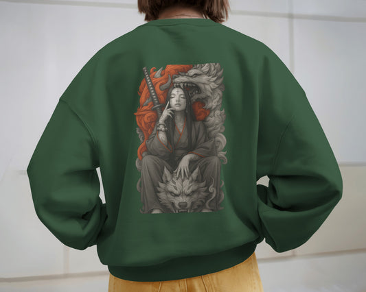 Earth & Thread Unisex Wolf Queen Anime Graphic Oversized Sweatshirt | 350 GSM Cotton Fleece Pullover | Casual Winter Wear for Men & Women | Streetwear Style