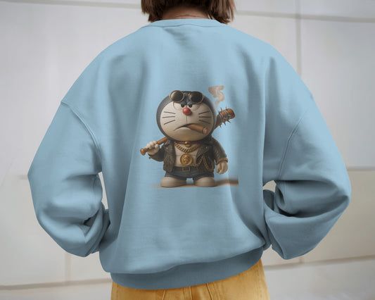 Earth & Thread Unisex Samurai Anime Cat Graphic Oversized Sweatshirt | 350 GSM Cotton Fleece Pullover | Casual Winter Streetwear for Men & Women | Premium Printed Crew Neck
