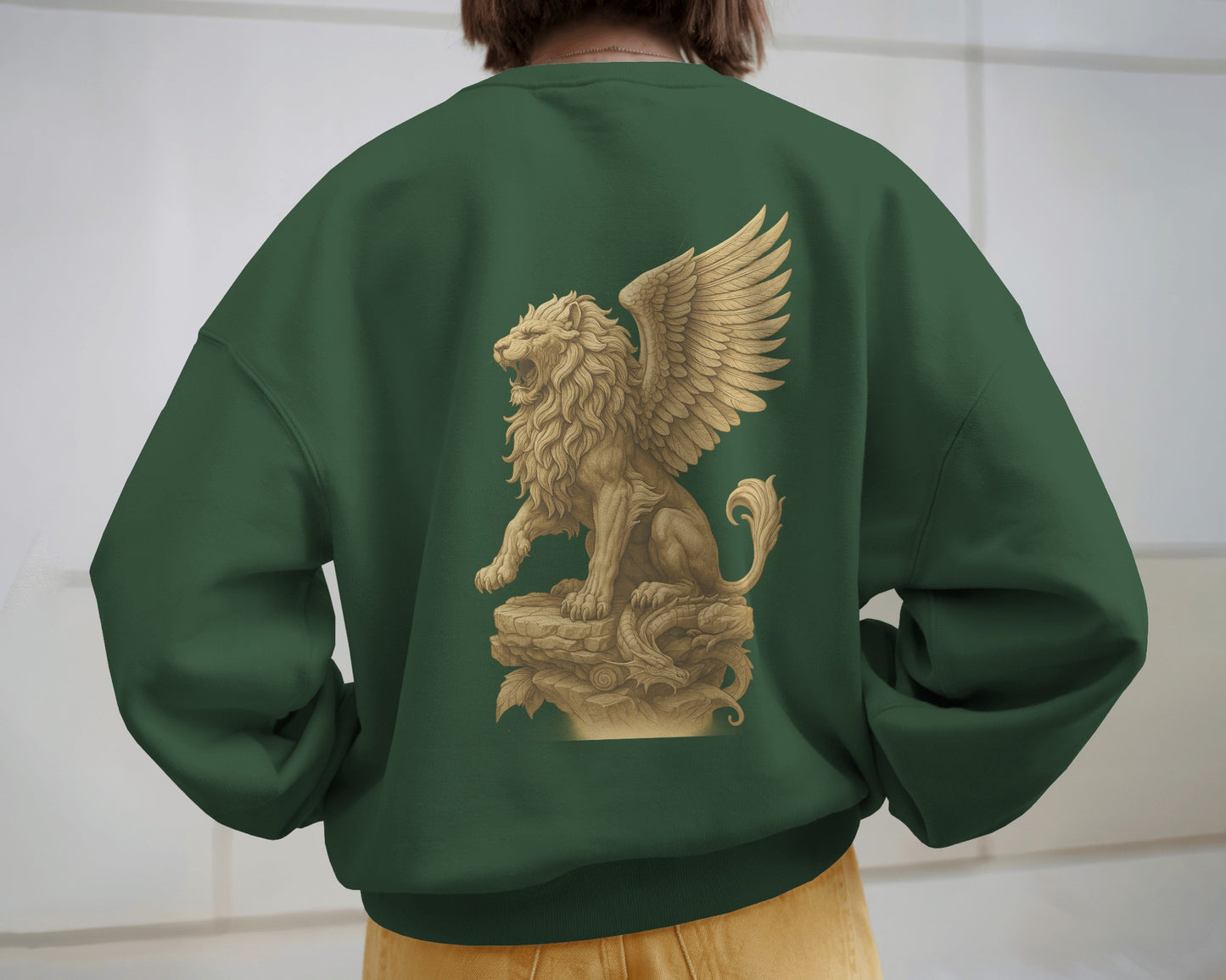 Earth & Thread Unisex Mythical Lion Graphic Oversized Sweatshirt | 350 GSM Cotton Fleece Pullover | Winter Streetwear for Men & Women | Premium Printed Crew Neck