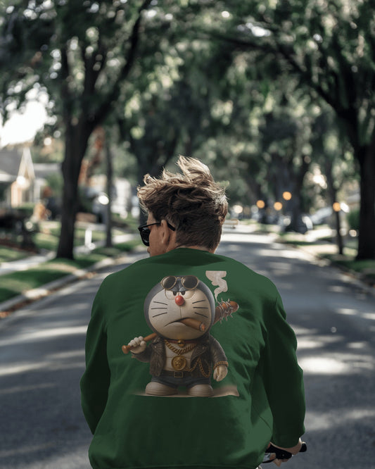 Earth & Thread Unisex Samurai Anime Cat Graphic Oversized Sweatshirt | 350 GSM Cotton Fleece Pullover | Casual Winter Streetwear for Men & Women | Premium Printed Crew Neck