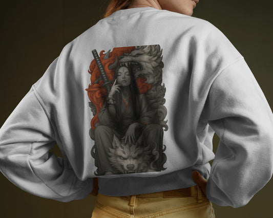 Earth & Thread Unisex Wolf Queen Anime Graphic Oversized Sweatshirt | 350 GSM Cotton Fleece Pullover | Casual Winter Wear for Men & Women | Streetwear Style