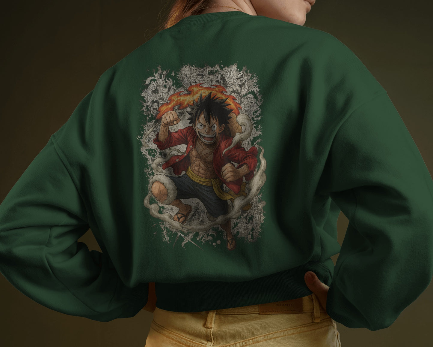 Earth & Thread Unisex One Piece Anime Sweatshirt – Luffy Graphic Oversized Cotton Fleece Pullover | Winter Streetwear for Men & Women