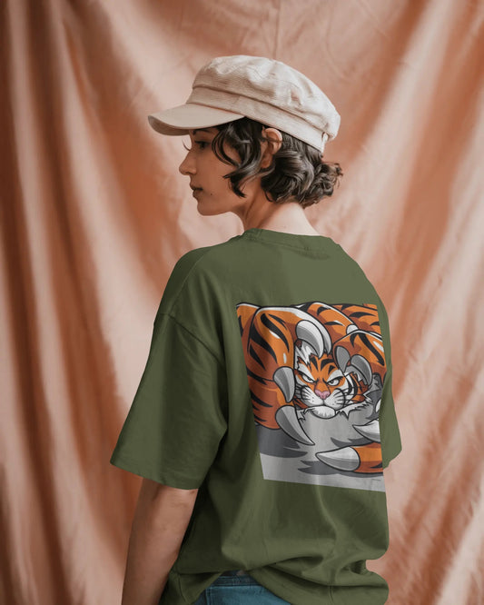 "Earth & Thread | Roaring Power 100% Cotton Oversized Tee - Premium French Terry Back Graphic"