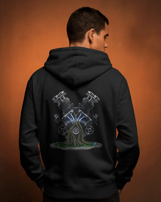 Earth & Thread | Biomechanical Engine Tree Oversized Hoodie - Premium 350 GSM Ultra-Smooth Fleece Back Print