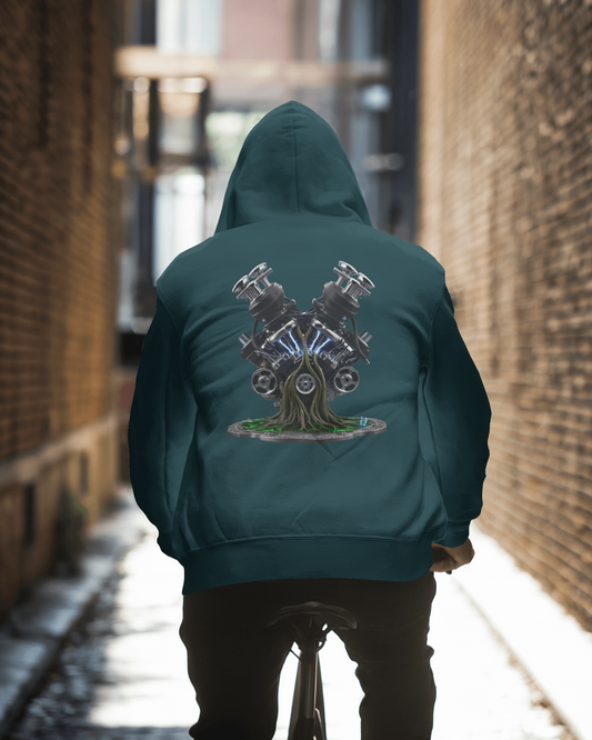 Earth & Thread | Biomechanical Engine Tree Oversized Hoodie - Premium 350 GSM Ultra-Smooth Fleece Back Print