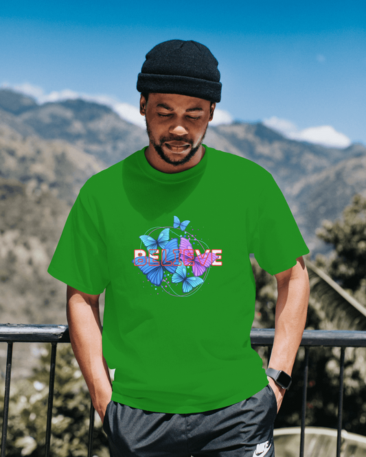 Earth & Thread | Believe Butterflies 100% Cotton Regular Fit T-Shirt - Premium 180 GSM Inspirational Nature Graphic Tee