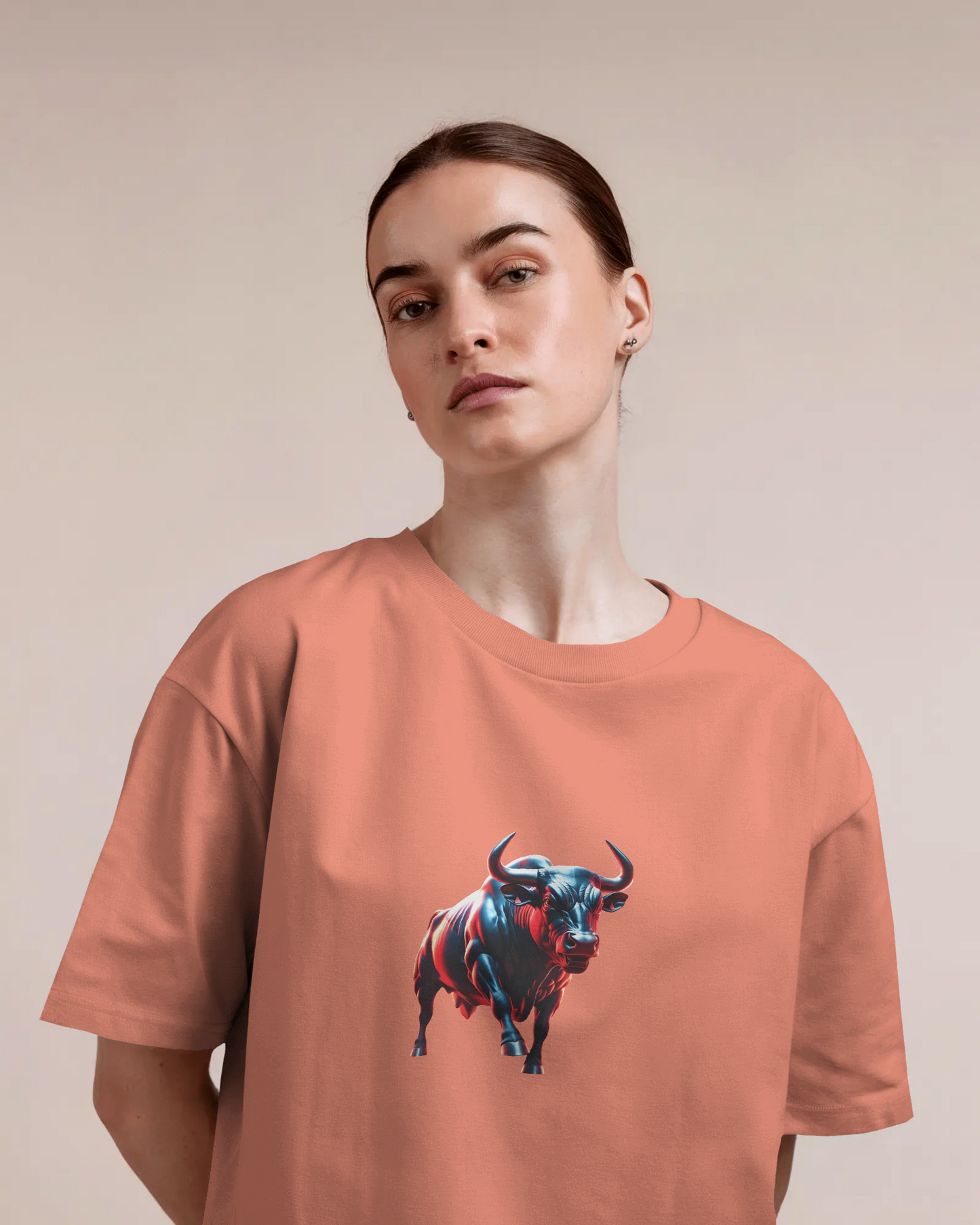 Earth & Thread | Dynamic Bull 100% Cotton Regular Fit T-Shirt - Premium 180 GSM Abstract Animal Graphic