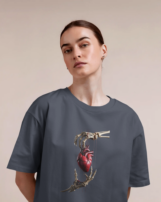 Earth & Thread | Skeleton Hands Holding Heart 100% Cotton Regular Fit T-Shirt - Premium 180 GSM Gothic Romance Graphic