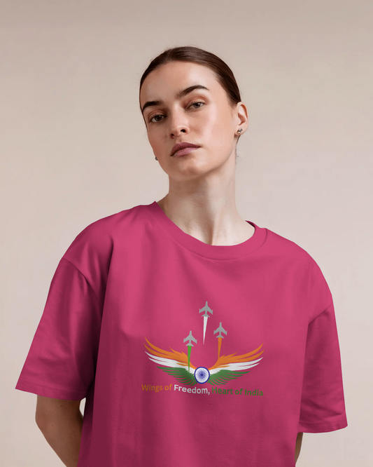Earth & Thread | Wings of Freedom, Heart of India 100% Cotton Regular Fit T-Shirt - Premium 180 GSM Patriotic Aviation Graphic Tee