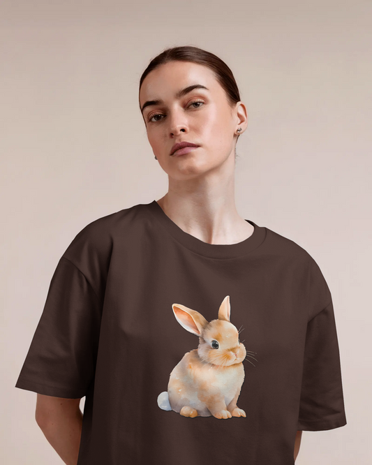 Earth & Thread | Cute Bunny 100% Cotton Regular Fit T-Shirt - Premium 180 GSM Adorable Rabbit Graphic Tee