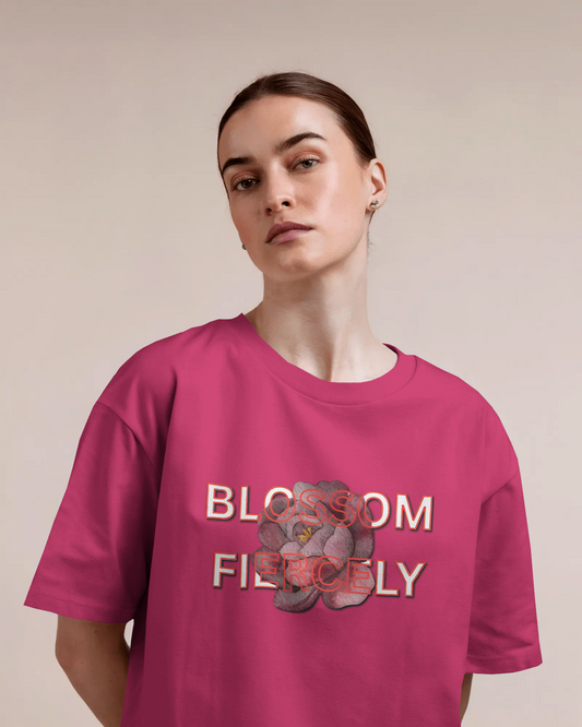 Earth & Thread | Blossom Fiercely 100% Cotton Regular Fit T-Shirt - Premium 180 GSM Empowering Floral Graphic Tee