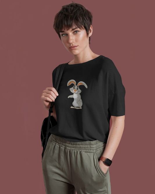 Earth & Thread | Curious Rabbit 100% Cotton Regular Fit T-Shirt - Premium 180 GSM Adorable Animal Graphic