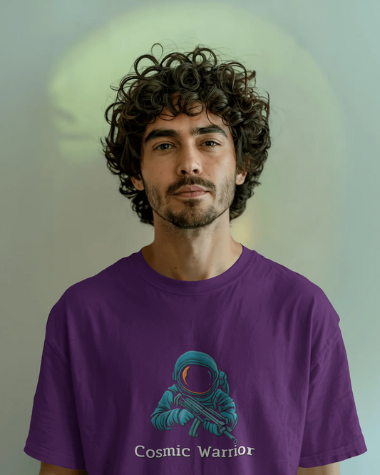 Earth & Thread | Cosmic Warrior 100% Cotton Regular Fit T-Shirt - Premium 180 GSM Space Adventure Graphic Tee