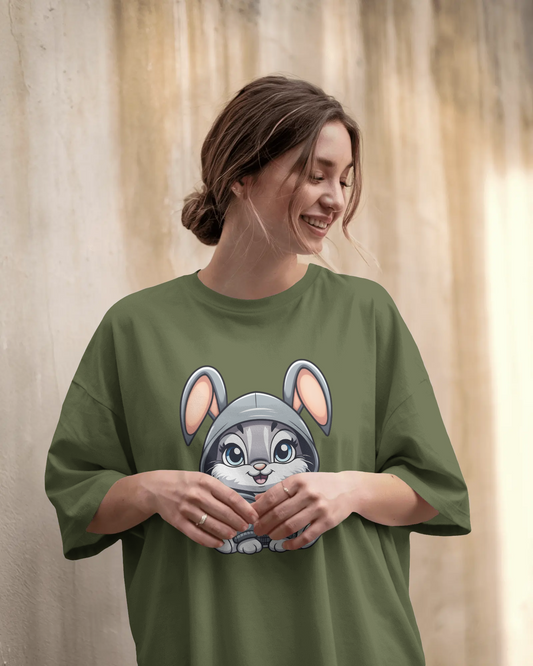 Oversized French Terry Comfort – Cute Bunny Hoodie Tee