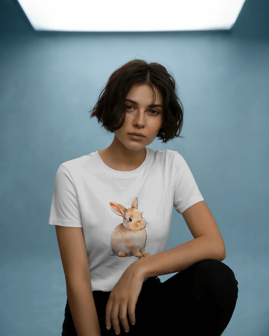Earth & Thread | Cute Bunny 100% Cotton Regular Fit T-Shirt - Premium 180 GSM Adorable Rabbit Graphic Tee