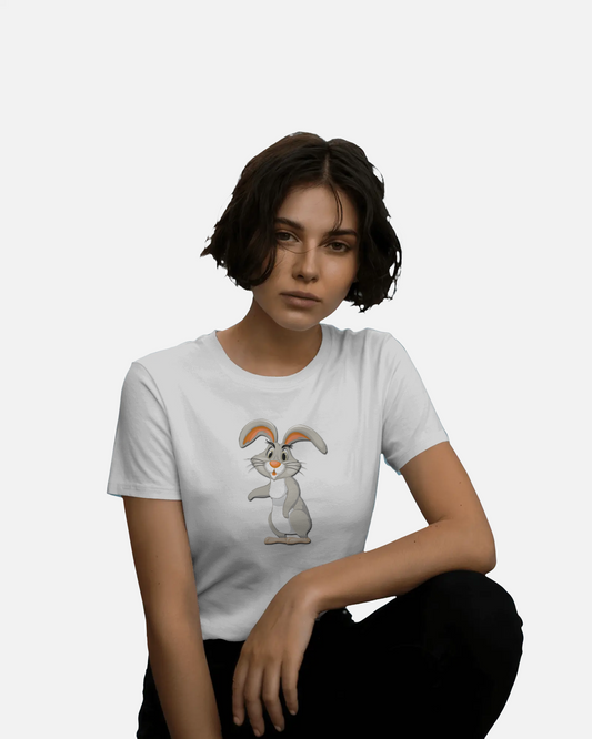 Earth & Thread | Curious Rabbit 100% Cotton Regular Fit T-Shirt - Premium 180 GSM Adorable Animal Graphic