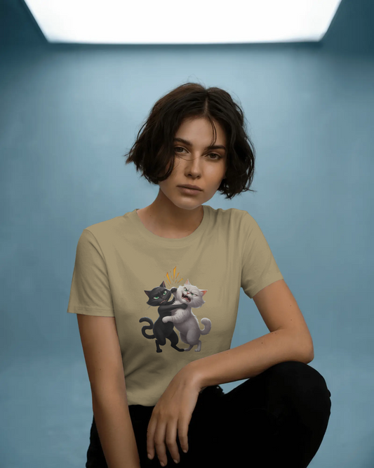 Earth & Thread | Hugging Cats 100% Cotton Regular Fit T-Shirt - Premium 180 GSM Adorable Pet Graphic