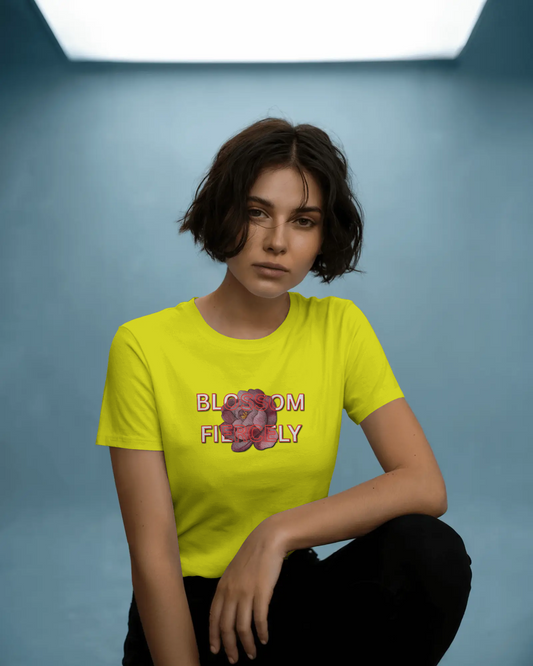 Earth & Thread | Blossom Fiercely 100% Cotton Regular Fit T-Shirt - Premium 180 GSM Empowering Floral Graphic Tee