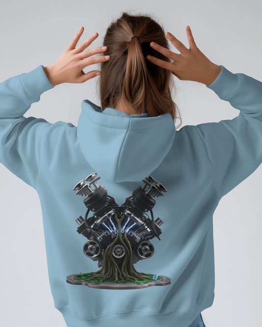 Earth & Thread | Biomechanical Engine Tree Oversized Hoodie - Premium 350 GSM Ultra-Smooth Fleece Back Print