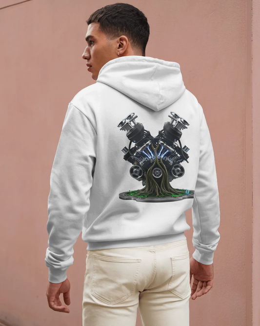 Earth & Thread | Biomechanical Engine Tree Oversized Hoodie - Premium 350 GSM Ultra-Smooth Fleece Back Print