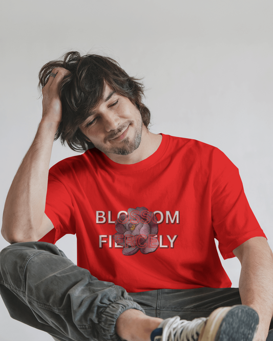 Earth & Thread | Blossom Fiercely 100% Cotton Regular Fit T-Shirt - Premium 180 GSM Empowering Floral Graphic Tee