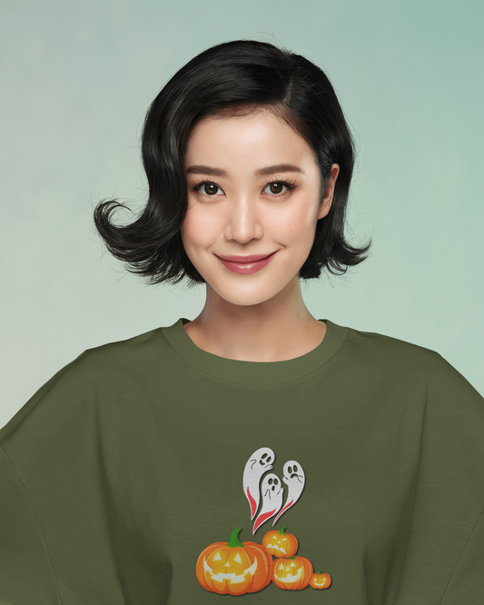 Oversized French Terry – Ghostly Pumpkin Halloween Tee