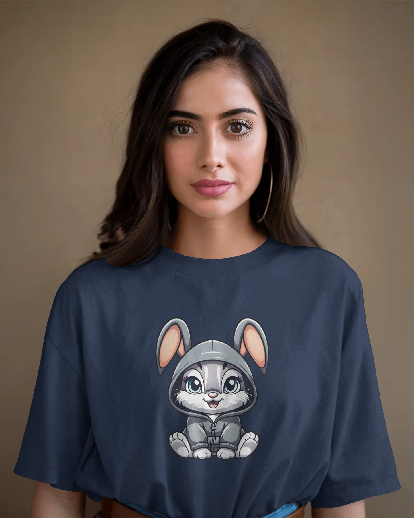 Oversized French Terry Comfort – Cute Bunny Hoodie Tee