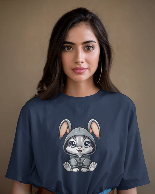 Oversized French Terry Comfort – Cute Bunny Hoodie Tee