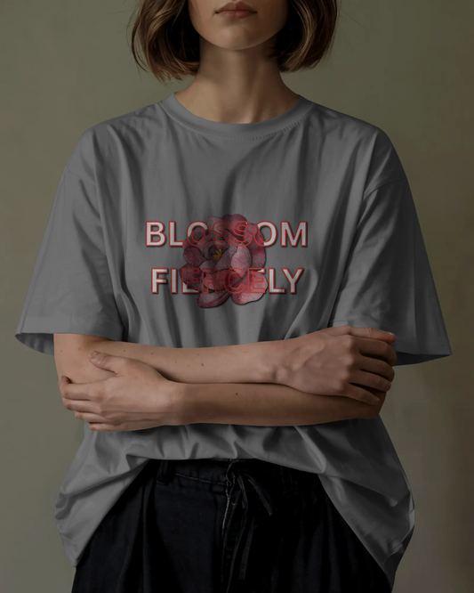 Earth & Thread | Blossom Fiercely 100% Cotton Regular Fit T-Shirt - Premium 180 GSM Empowering Floral Graphic Tee