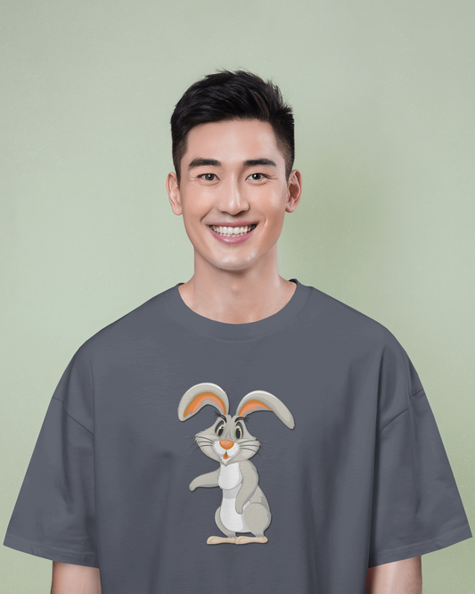 Earth & Thread | Curious Rabbit 100% Cotton Regular Fit T-Shirt - Premium 180 GSM Adorable Animal Graphic