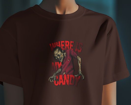 Earth & Thread | Where Is My Candy 100% Cotton Regular Fit T-Shirt - Premium 180 GSM Zombie Graphic Tee