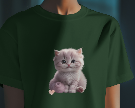 Earth & Thread | Cute Kitten 100% Cotton Regular Fit T-Shirt - Premium 180 GSM Adorable Pet Graphic