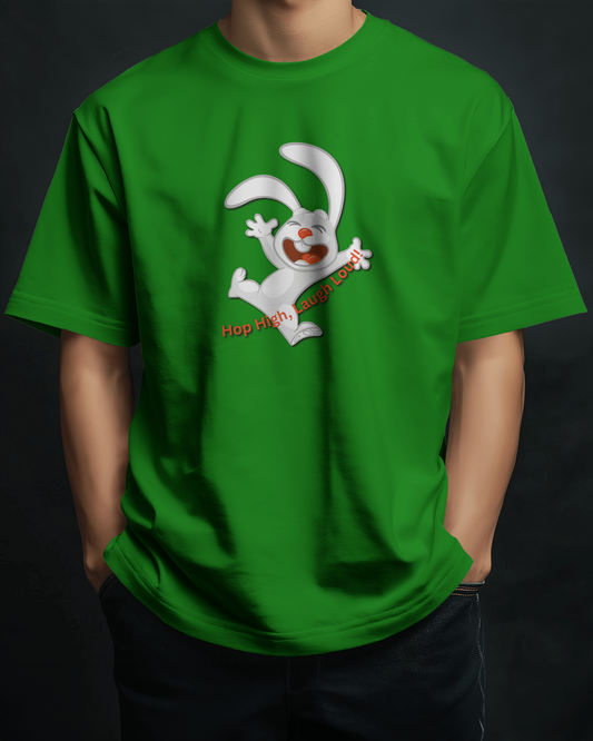Earth & Thread | Hop High! 100% Cotton Regular Fit T-Shirt - Premium 180 GSM Energetic Rabbit Graphic Tee