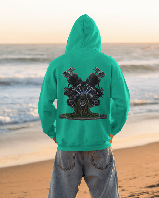 Earth & Thread | Biomechanical Engine Tree Oversized Hoodie - Premium 350 GSM Ultra-Smooth Fleece Back Print