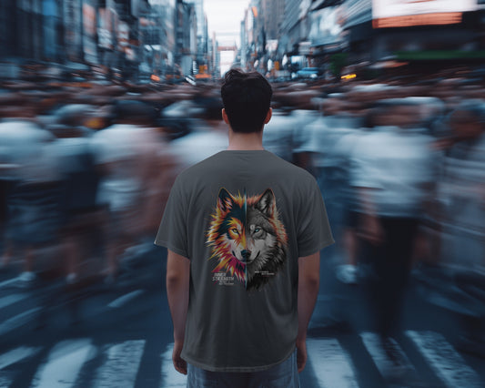 "Earth & Thread | Inner Strength Wolf 100% Cotton Oversized Tee - Premium French Terry Duality Graphic"