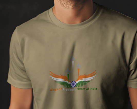 Earth & Thread | Wings of Freedom, Heart of India 100% Cotton Regular Fit T-Shirt - Premium 180 GSM Patriotic Aviation Graphic Tee