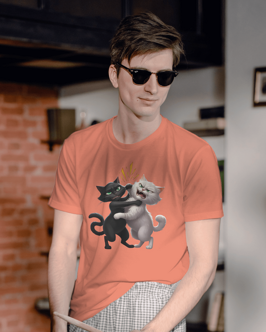 Earth & Thread | Hugging Cats 100% Cotton Regular Fit T-Shirt - Premium 180 GSM Adorable Pet Graphic