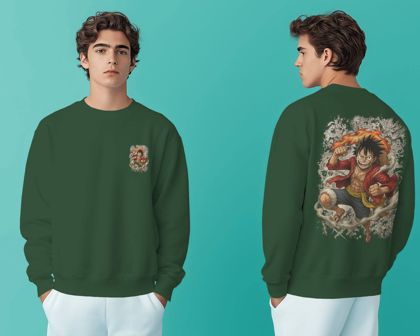 Earth & Thread Unisex One Piece Anime Sweatshirt – Luffy Graphic Oversized Cotton Fleece Pullover | Winter Streetwear for Men & Women