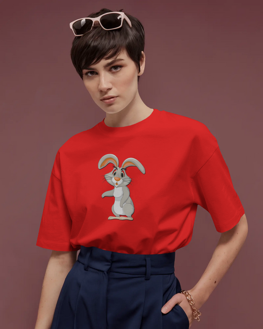 Earth & Thread | Curious Rabbit 100% Cotton Regular Fit T-Shirt - Premium 180 GSM Adorable Animal Graphic