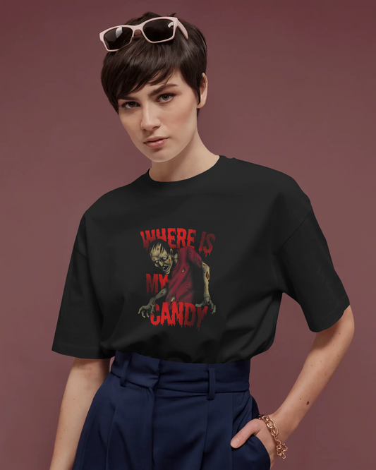 Earth & Thread | Where Is My Candy 100% Cotton Regular Fit T-Shirt - Premium 180 GSM Zombie Graphic Tee